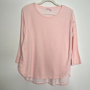 Fresh Produce Pink Curved Hem 3/4 Three Quarter Sleeve Basic Cotton Blend Top